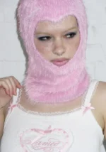 Prey Fluffy Knit Heart Balaclava Baby Pink-4