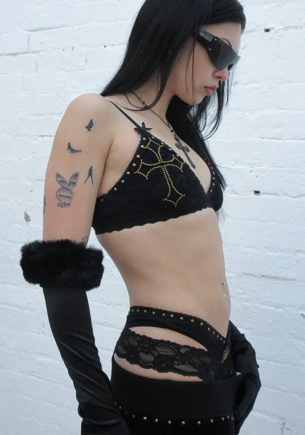 Rebel Double Layer Lace Thong Black-2