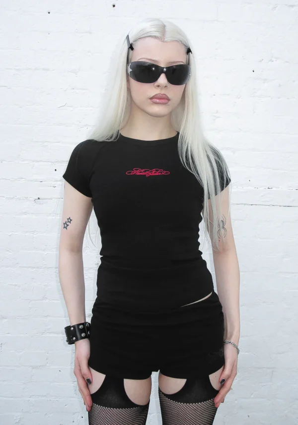 Rebel Lace Up Baby Tee Black And Red-1