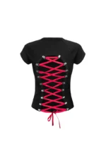 Rebel Lace Up Baby Tee Black And Red