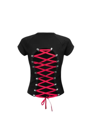 Rebel Lace Up Baby Tee Black And Red