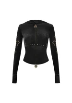 Rebel Studded Velour ZIP Hoodie Black