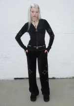 Rebel Studded Velour ZIP Hoodie Black-2