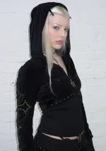 Rebel Studded Velour ZIP Hoodie Black-3