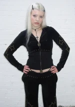 Rebel Studded Velour ZIP Hoodie Black-4