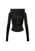 Rebel Studded Velour ZIP Hoodie Black-5