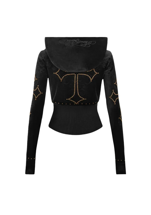 Rebel Studded Velour ZIP Hoodie Black-5