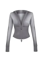 Rumour Studded Fitted ZIP Hoodie Gradient Grey