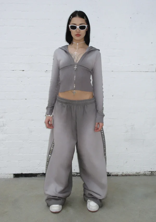 Rumour Studded Fitted ZIP Hoodie Gradient Grey-2