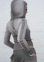 Rumour Studded Fitted ZIP Hoodie Gradient Grey-3