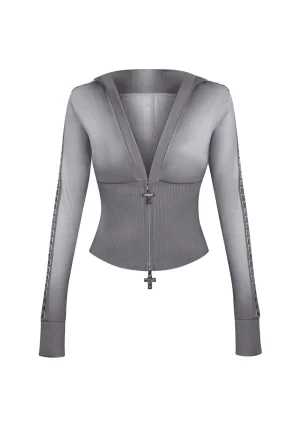 Rumour Studded Fitted ZIP Hoodie Gradient Grey