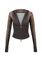 Rumour Studded Fitted ZIP Hoodie Leopard