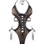 Rumour Studded Lace Up Swimsuit Leopard