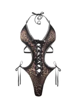 Rumour Studded Lace Up Swimsuit Leopard