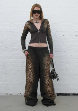 Rumour Studded Oversized Sweatpants Leopard-1