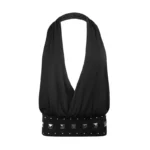 Sleaze Studded Draped Top Black