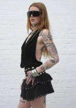 Sleaze Studded Draped Top Black-5