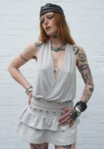 Sleaze Studded Draped Top Grey Marl-1