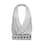 Sleaze Studded Draped Top Grey Marl