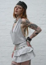 Sleaze Studded Draped Top Grey Marl-4