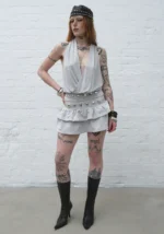 Sleaze Studded Draped Top Grey Marl-5