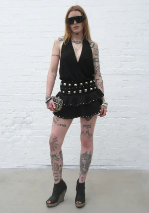 Sleaze Studded Ruffle Micro Skirt Black-1
