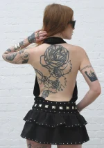 Sleaze Studded Ruffle Micro Skirt Black-2