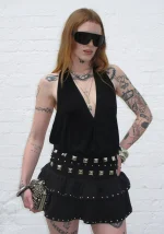 Sleaze Studded Ruffle Micro Skirt Black-3