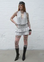 Sleaze Studded Ruffle Micro Skirt Grey Marl-1