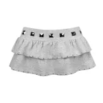 Sleaze Studded Ruffle Micro Skirt Grey Marl