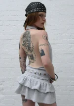 Sleaze Studded Ruffle Micro Skirt Grey Marl-3