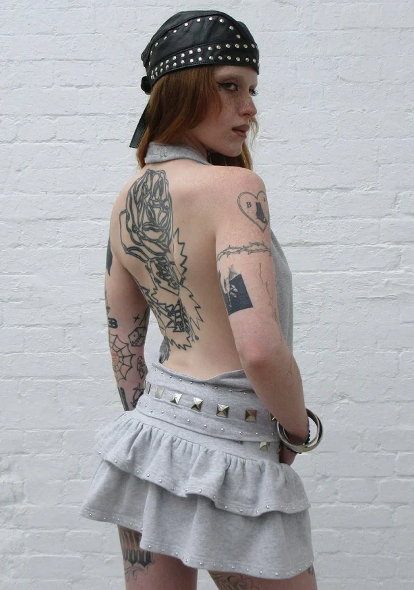 Sleaze Studded Ruffle Micro Skirt Grey Marl-3
