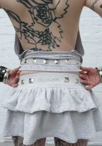 Sleaze Studded Ruffle Micro Skirt Grey Marl-4