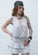 Sleaze Studded Ruffle Micro Skirt Grey Marl-5