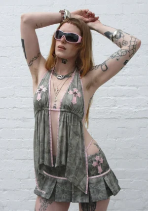 Spoilt Backless Halterneck Top Tree Camo-1