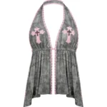 Spoilt Backless Halterneck Top Tree Camo