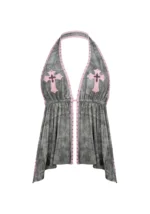 Spoilt Backless Halterneck Top Tree Camo