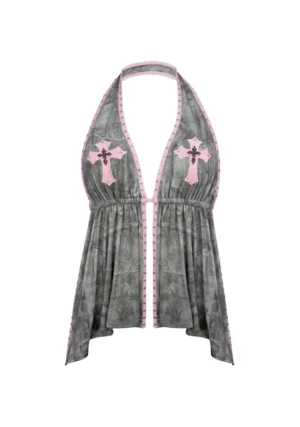 Spoilt Backless Halterneck Top Tree Camo