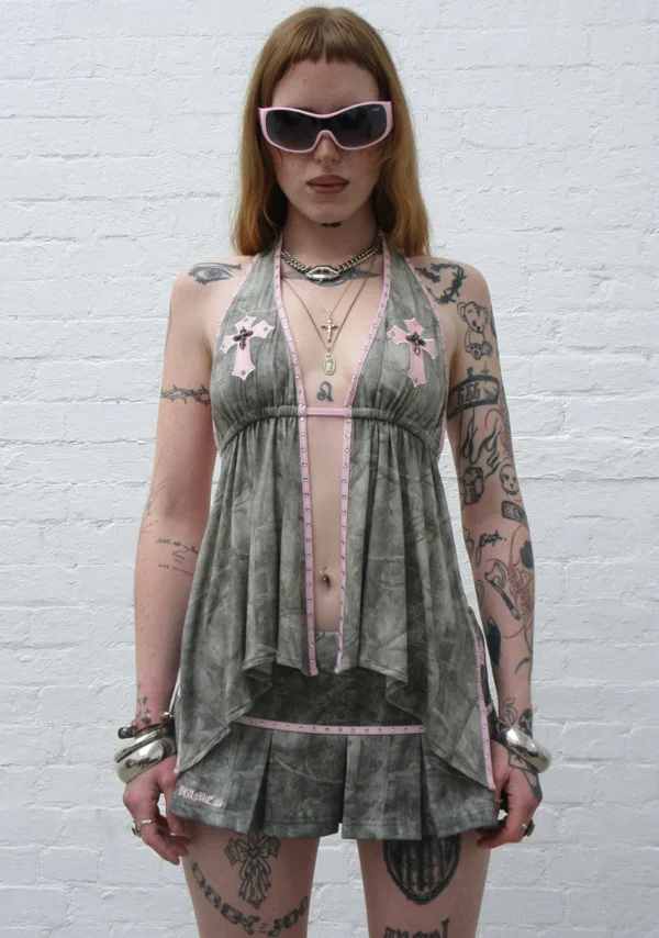 Spoilt Backless Halterneck Top Tree Camo-5