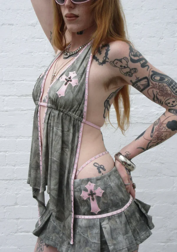 Spoilt Backless Halterneck Top Tree Camo-6