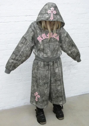 Spoilt Crop ZIP Hoodie Tree Camo-1