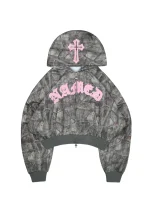 Spoilt Crop ZIP Hoodie Tree Camo