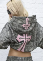 Spoilt Crop ZIP Hoodie Tree Camo-2