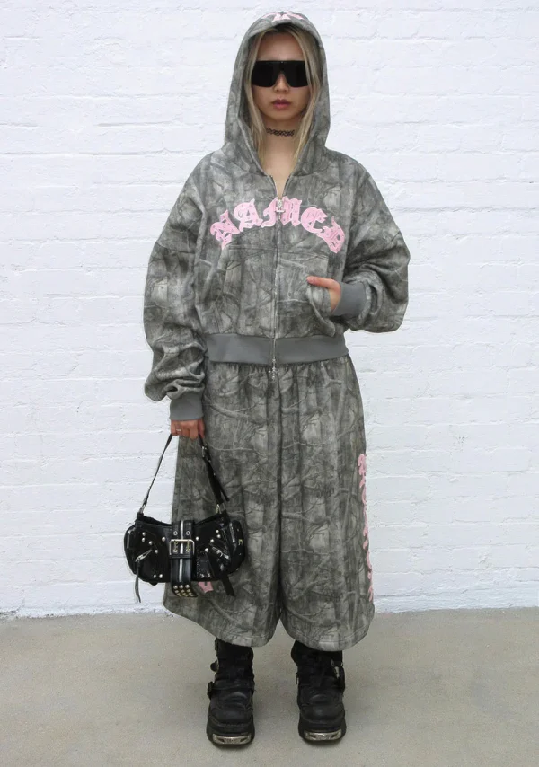 Spoilt Crop ZIP Hoodie Tree Camo-3