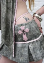 Spoilt Pleated Micro Skirt Tree Camo-2