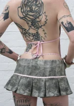 Spoilt Pleated Micro Skirt Tree Camo-4