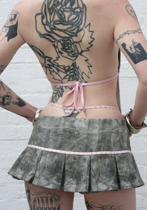 Spoilt Pleated Micro Skirt Tree Camo-4