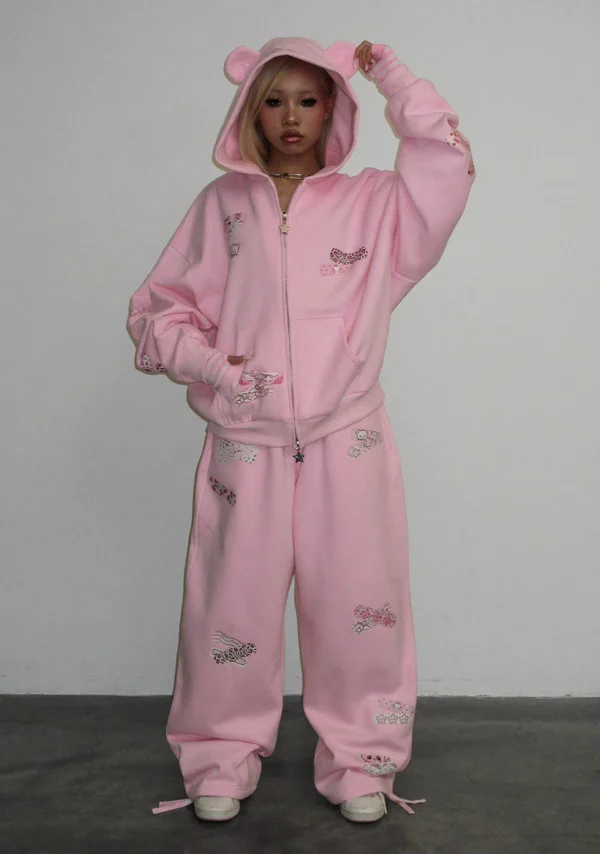 Stitch Teddy Oversized Sweatpants Baby Pink-1
