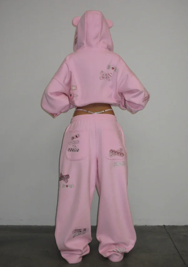 Stitch Teddy Oversized Sweatpants Baby Pink-3
