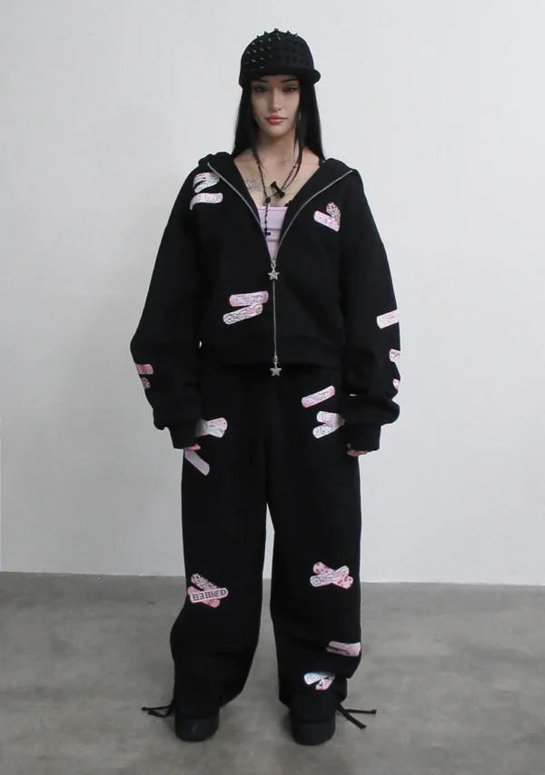 Stitch Teddy Oversized Sweatpants Black-1